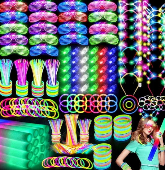 282 PCS Glow in the Dark Party Supplies, 18 Foam Sticks, 18 LED Glasses, 200 Glow Sticks, 30 Finger Lights, 8 Bunny Ear Headband and 8 LED Cat Ear Headband for Wedding,Birthday,Concert,New Year