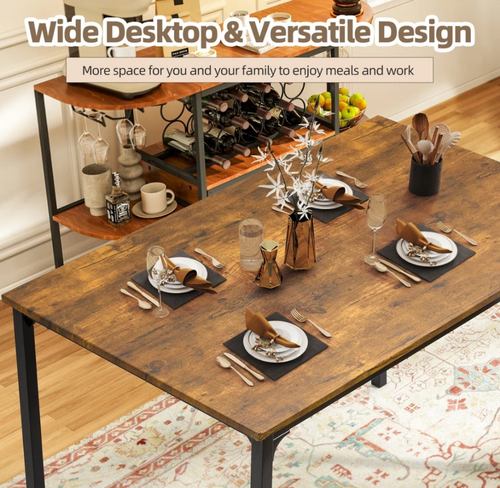 Dining Table Set For 4-6, Ultra-Long Kitchen Table With 2 Benches For Dining
