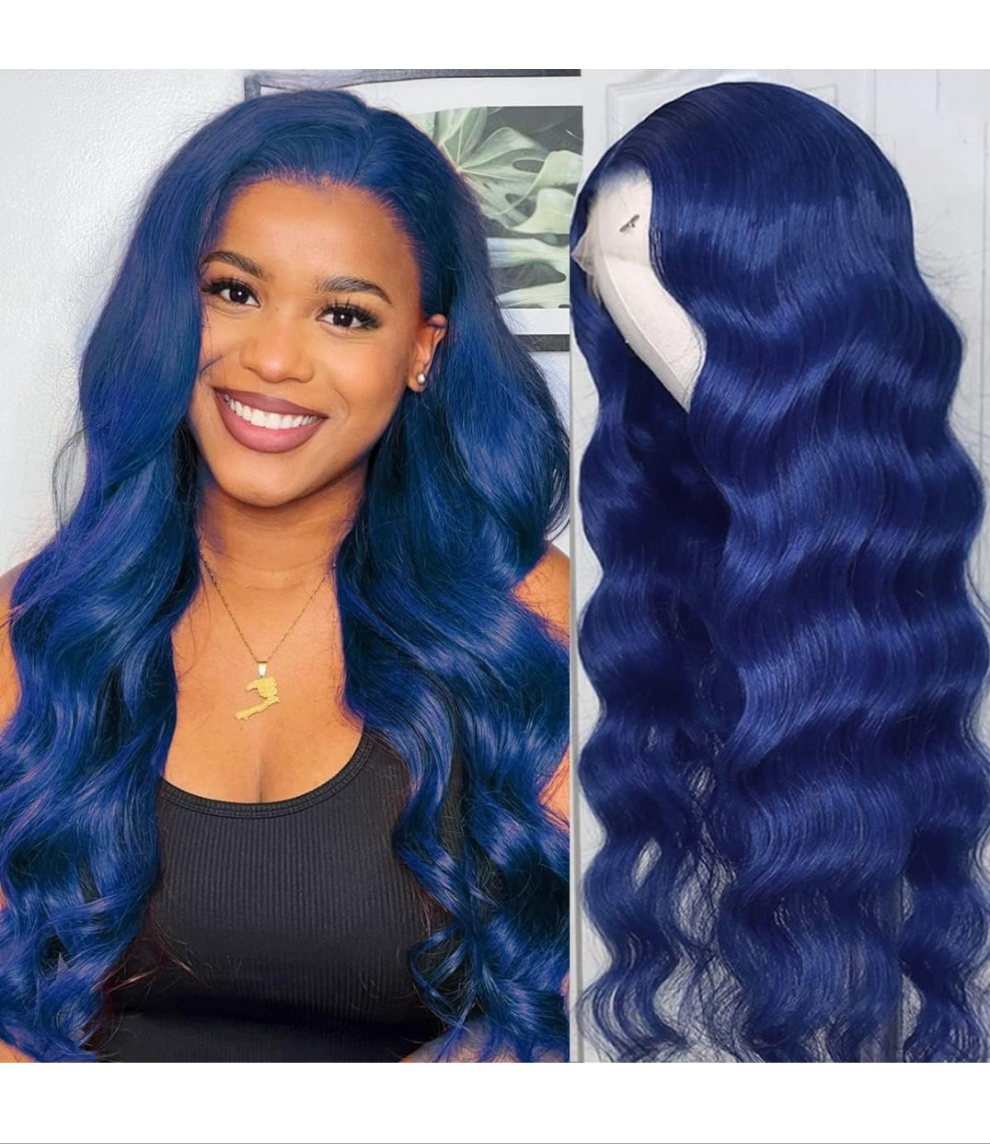 26 Inch Dark Blue 13x4 Lace Front Wig Human Hair Glueless HD Transparent Lace Frontal Body Wave Wigs Navy Blue Pre Plucked Natural Hairline with Baby Hair 150% Density