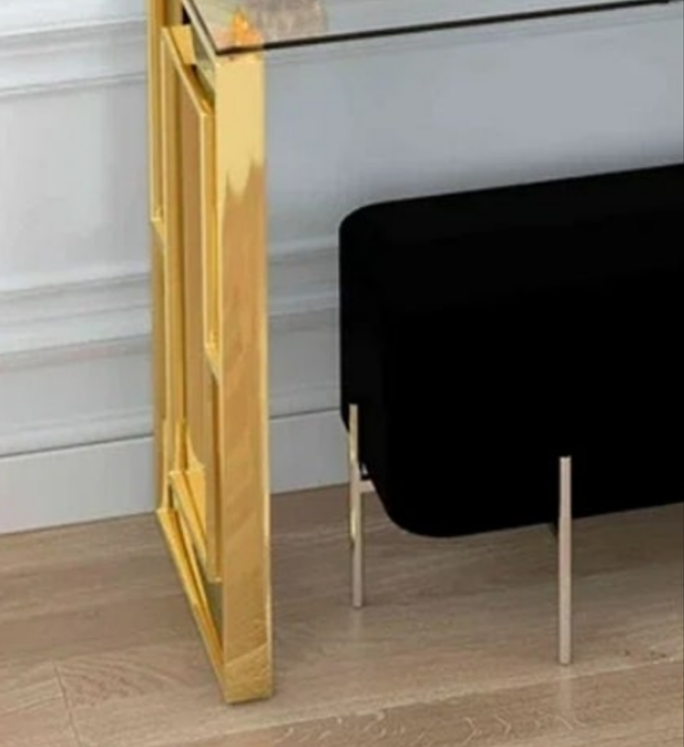 Glass Top Console Table with gold metal base material