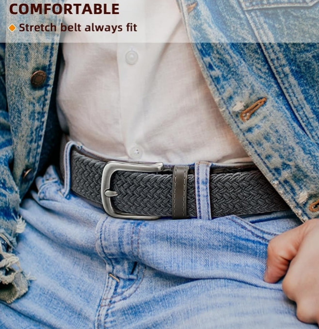 Men's Golf Belt 2 Pack-Braided Woven Stretch Belt for Gift Men Casual Jeans Sports Work
