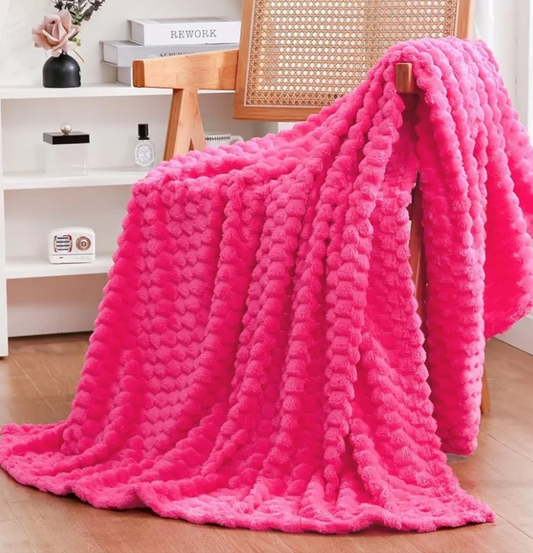 Hot Pink Throw Blanket 50"×60" inches Gifts for Mom Fuzzy 3D Jacquard Decorative Flannel Fleece Super Soft Plush Cozy Blanket for Couch Sofa Chair Lightweight