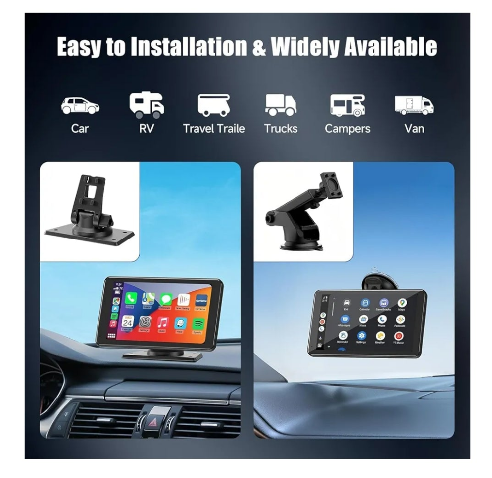 Portable Wireless Carplay Car Stereo, 7" HD Touchscreen for Car with Apple CarPlay & Android Auto with Backup Camera/Mirror Link/Voice Control/Bluetooth/GPS/AUX/FM Satellite Radio for All Vehicles