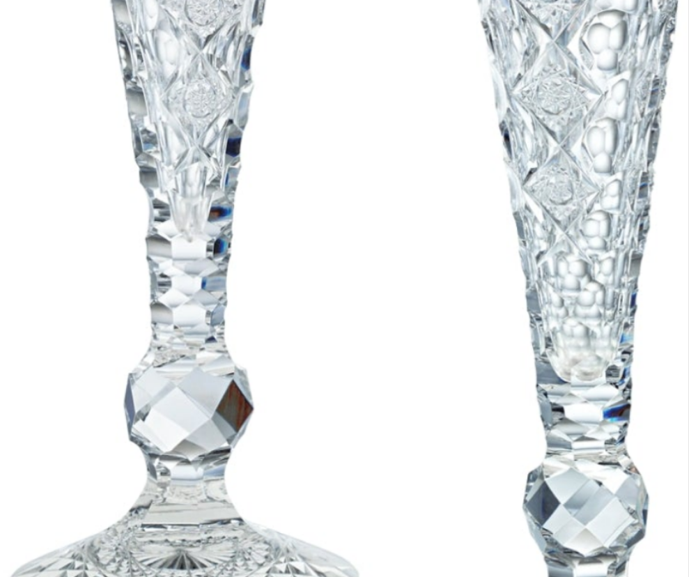 Beautiful Pair of Queens Pattern Trumpet Vases by Hawkes