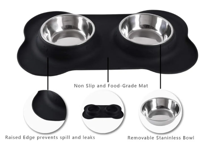 Pet Dog Bowls 2 Stainless Steel Dog Bowl with No Spill Non-Skid Silicone Mat + Pet Food Scoop Water and Food Feeder Bowls for Feeding Small Medium Large Dogs Cats Puppies (Large,