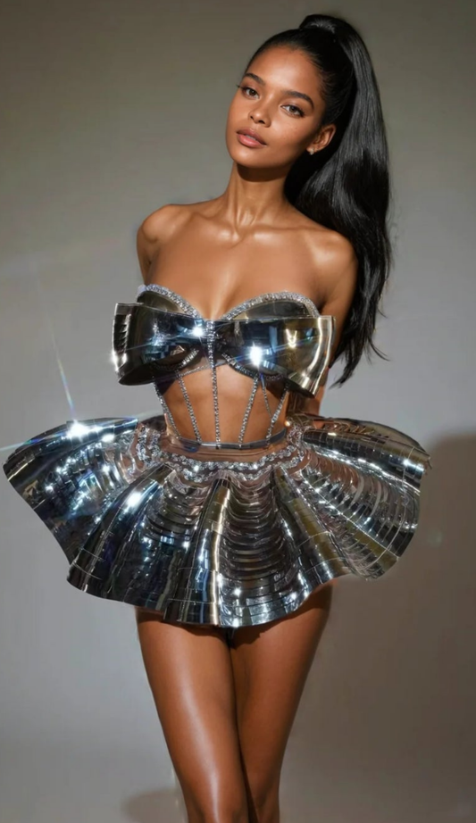COCOMONEY Corset Metallic Crystal Dress size 0 small