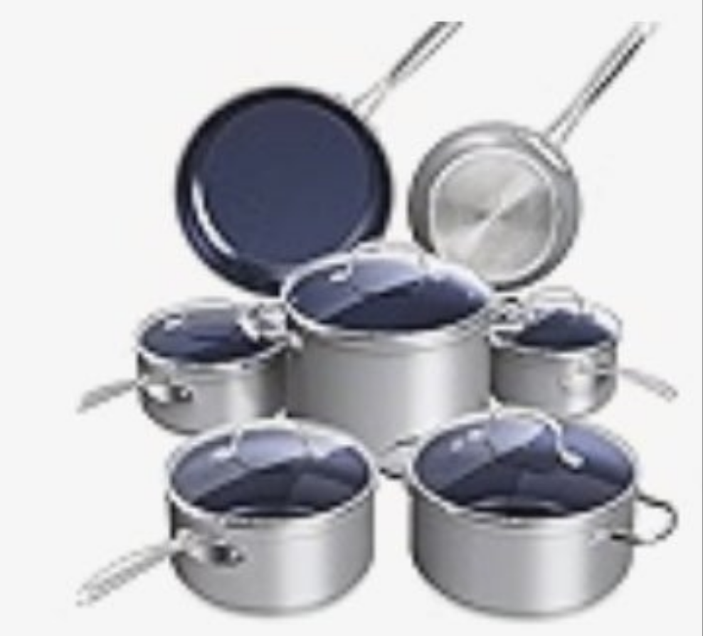 Ceramic Nonstick Cookware Set, Diamond Infused Scratch-Resistant, PFAS Free, Dishwasher & Oven Safe, Induction Ready & Evenly Heats, Tempered Glass Lids & Stay-Cool Handles