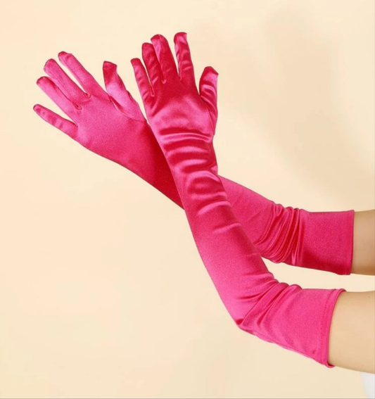 1pair Ladies' Fuchsia Long Satin Gloves, Elegant & Simple, Suitable For Daily Dancing Parties And Stage Performances Halloweenwedding