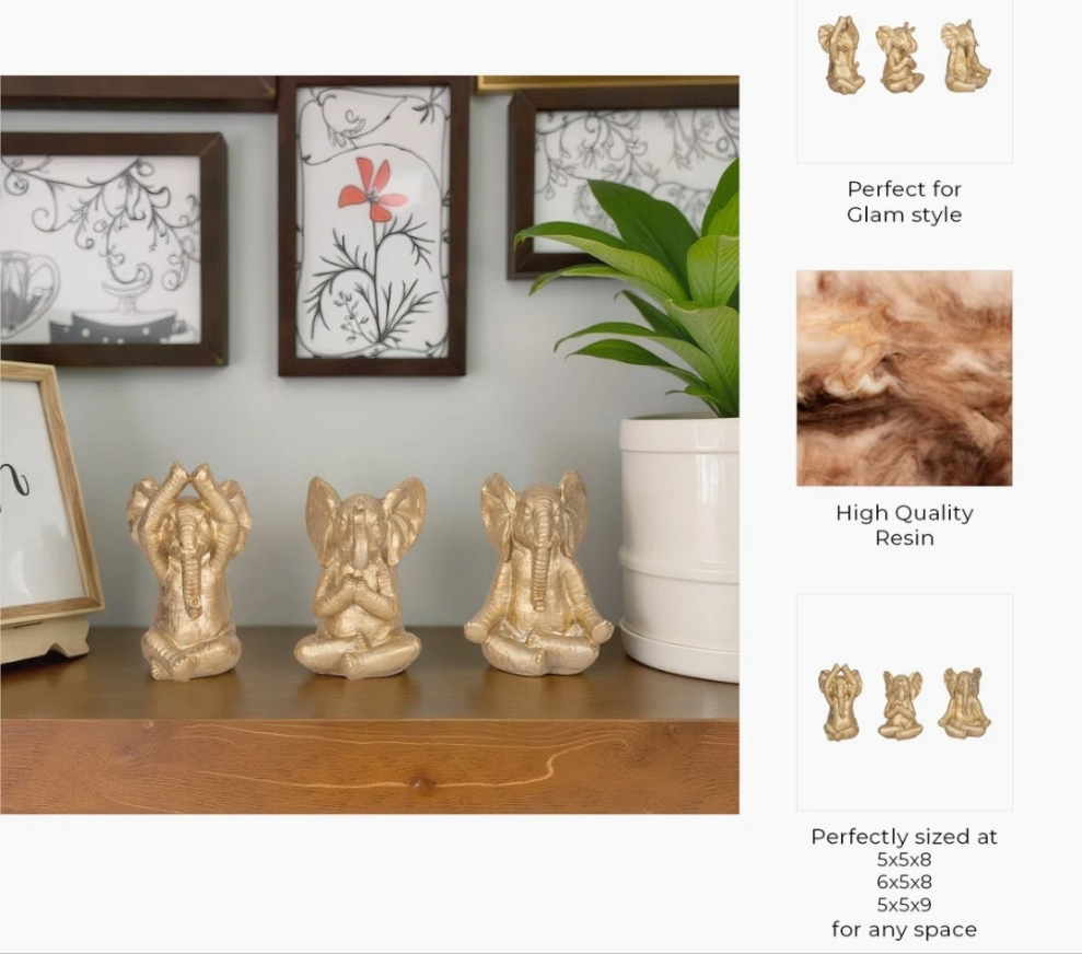 Decorative Resin Elephant Figurines with Yoga Poses, Set of 3 resin handcrafted Figurines statues sculptures