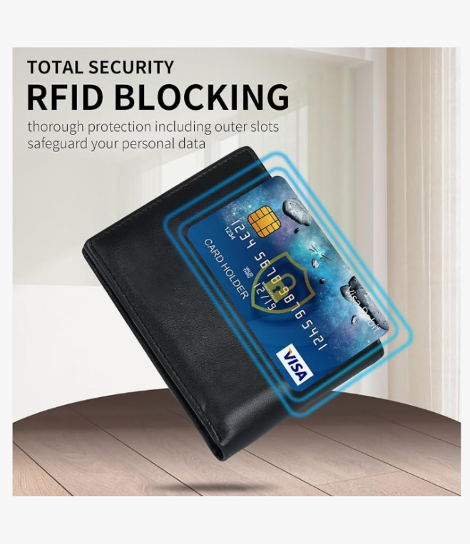 Mens Wallets Genuine Leather RFID Blocking Bifold Wallet For Men with 1 ID Window 13 Card Holders