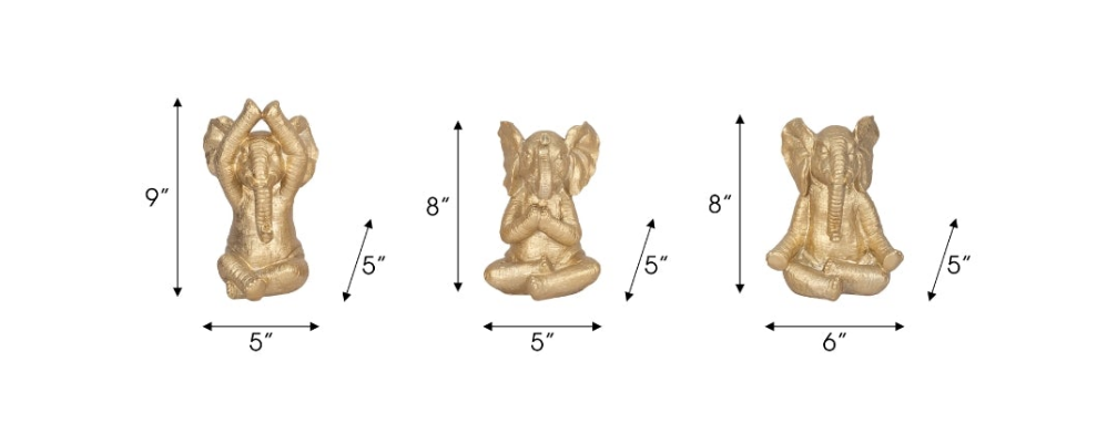 Decorative Resin Elephant Figurines with Yoga Poses, Set of 3 resin handcrafted Figurines statues sculptures