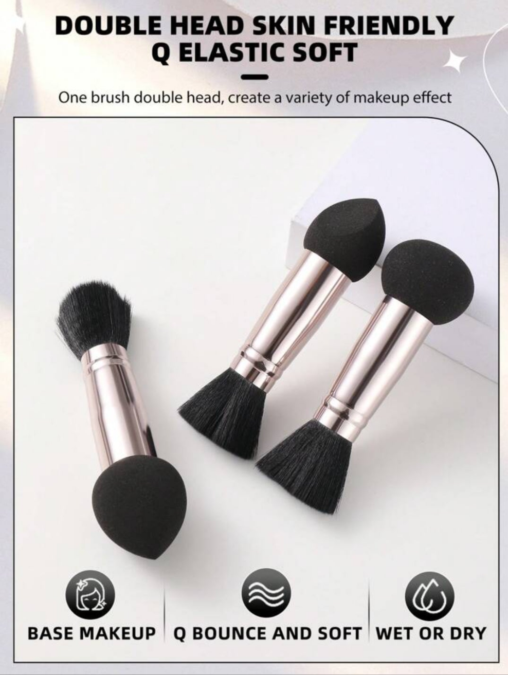 3pcs Double Head Multi-Function Makeup Tool, One Is Makeup Brush Sponge, The Other Is Makeup Brush material pur