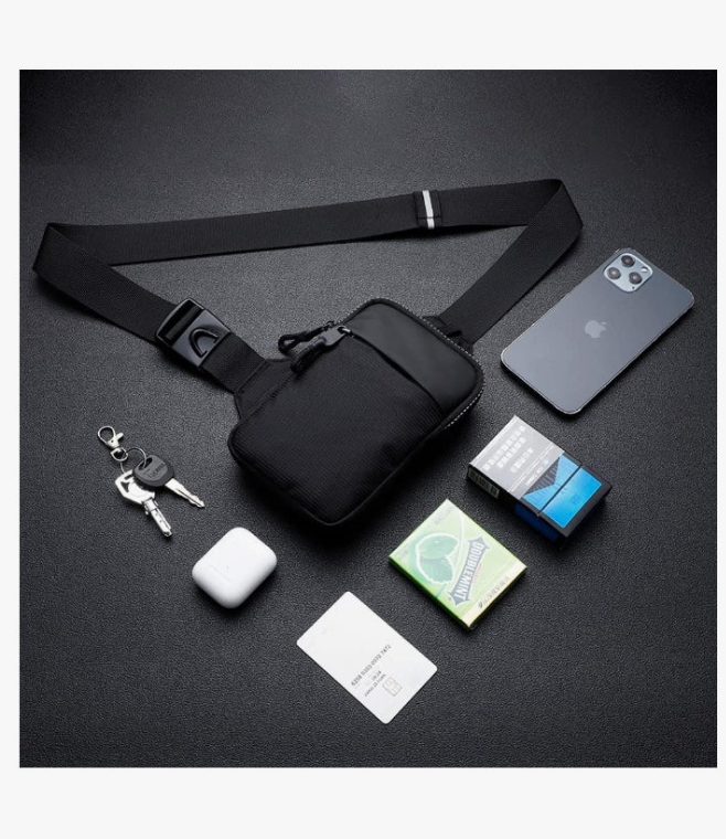Mini Crossbody Sling Bag Chest Bag Dual Pocket Water Resistant Fanny Pack Running Phone Holder for Men Women Workout Travelling