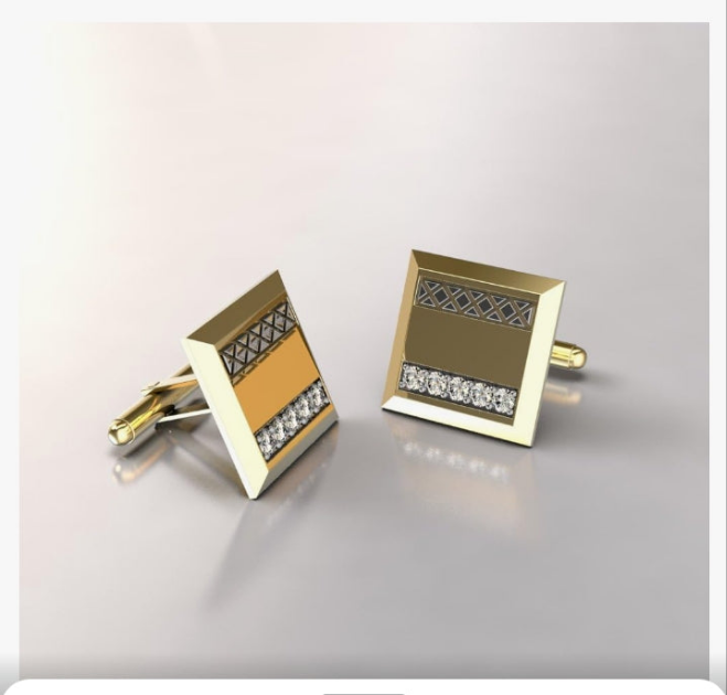 Designer Cufflinks 10k Solid Gold 0.15cts Diamond Anniversary Wedding Graduation Cufflinks Diagnol Design Square Bullet-Back Cufflinks For Men