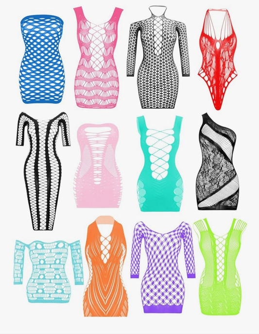 12 pack Lingerie BabyDoll Fishnet Bodysuits Sexy Nightwear(12 Pack)