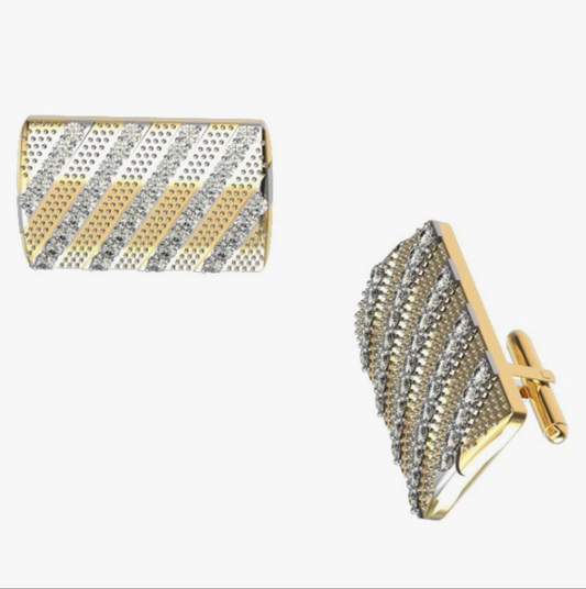 0.37cts White Diamond 10K Solid Gold Cufflinks Mens Designer Cufflinks Stripes Pattern Art Deco Cufflinks Bullet-Back Anniversary Wedding Graduation Attire For Men