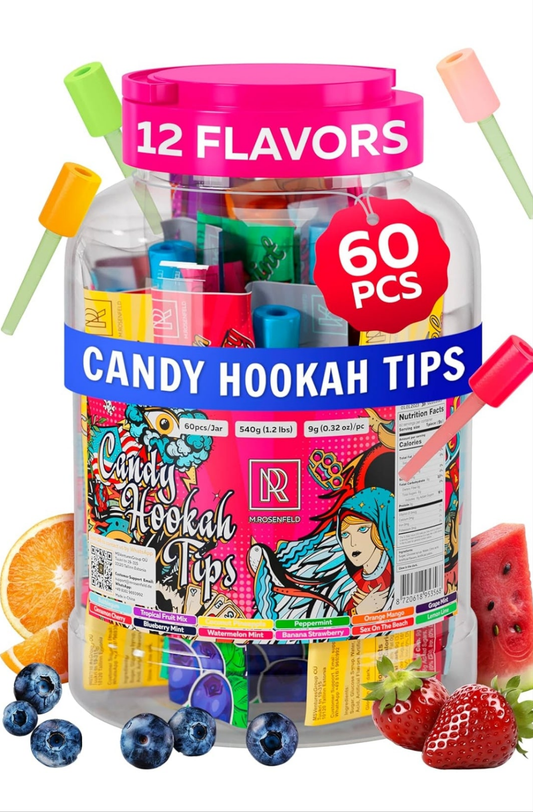 Candy Hookah Tips - 60 pcs Glow in The Dark Jolly Tips - Individually Wrapped Hookah Tips Lollipop Shisha Accessories - 5 x 12 Different Hookah Candy Tips Delicious Flavors - Hookah Tips