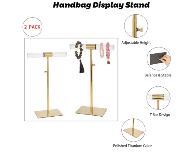 Jewelry Display Stand 2 Packs Stainless Steel Purse Display Stand Acrylic Necklaces Holder Towers Adjustable Height Tabletop Jewelry Organizer for Home Store Boutique