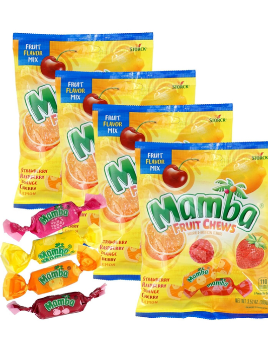 Fruit Chews Candy, Mamba Fruit Chews, Pack of 4 (3.52 Ounce Each Bag)