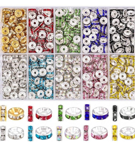 600pcs 8mm Spacer Beads For Crafting Rondelle Spacer Beads With Box Fancy Sparkle Crystal Rhinestone Spacer Loose Beads For Necklace Bracelet Earring Jewelry Making And Pens DIY multicolor