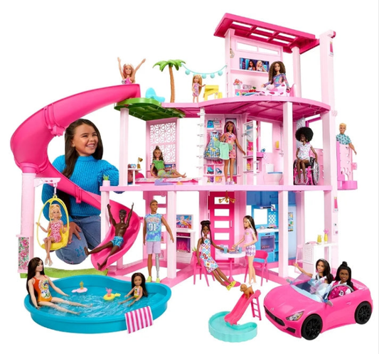 DreamHouse, Doll House Playset with 75+ Pieces Including Toy Furniture & 3-Story Pool Slide, Pet Elevator & Puppy Play Areas