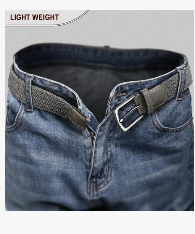 Men's Golf Belt 2 Pack-Braided Woven Stretch Belt for Gift Men Casual Jeans Sports Work