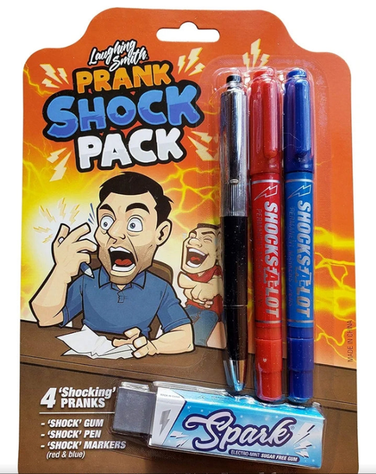 Shocking Prank Kit 1 x Shock Pen, 2 x Shock Markers and 1x Shock Gum - Trick Your Friends and Family - Hilarious Electric Shock Game and Prank Stuff - Funny Shocker Gag Toys