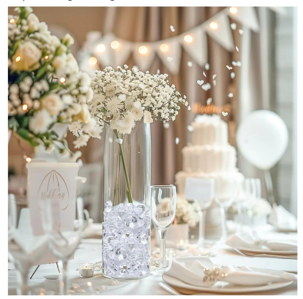 420 Pcs Acrylic Diamonds Diving Gems Crystal Clear Treasure Jewels for Table Scatters, Wedding Centerpieces,Party Decor,Vase Fillers,0.8" and 0.4" in 2 Seperate Organza Bags