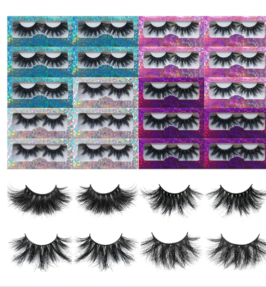20 Pack 25mm False Eyelashes, Real Mink, Handmade Full Strip, Cruelty Free, Dramatic 3D Lashes, Black, 20 Pairs