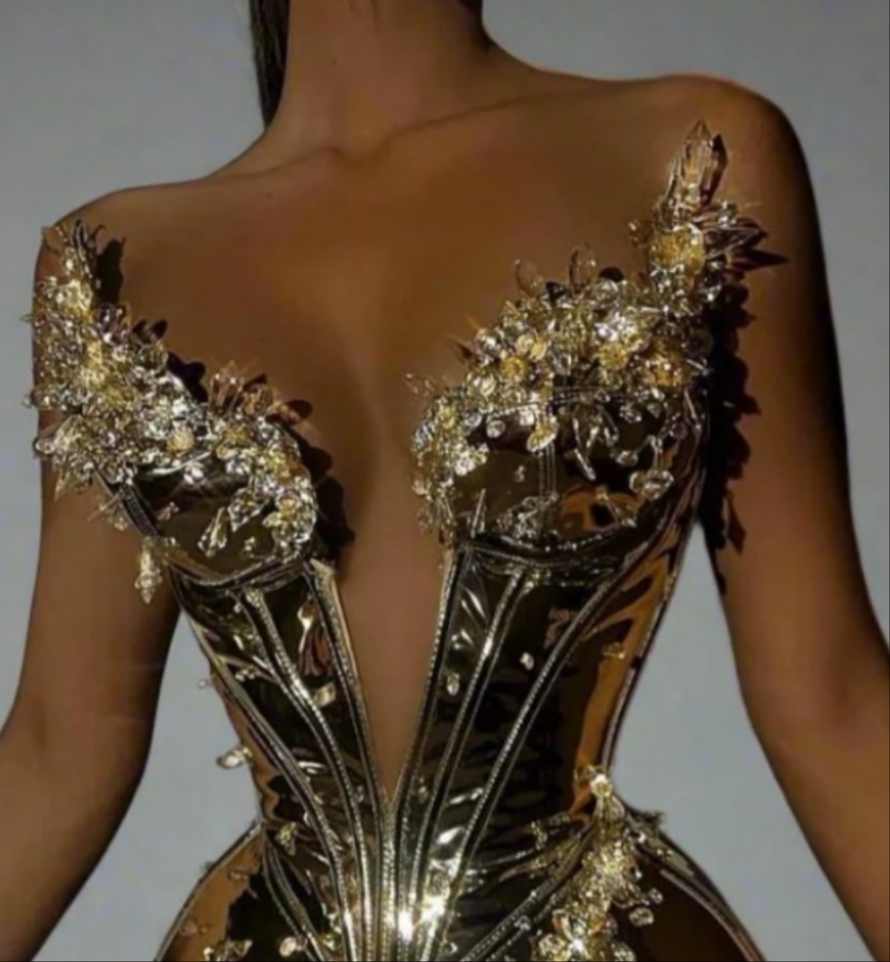 COCOMONEY Mini Corset Metallic Crystal Dress Hot Fun Sexy