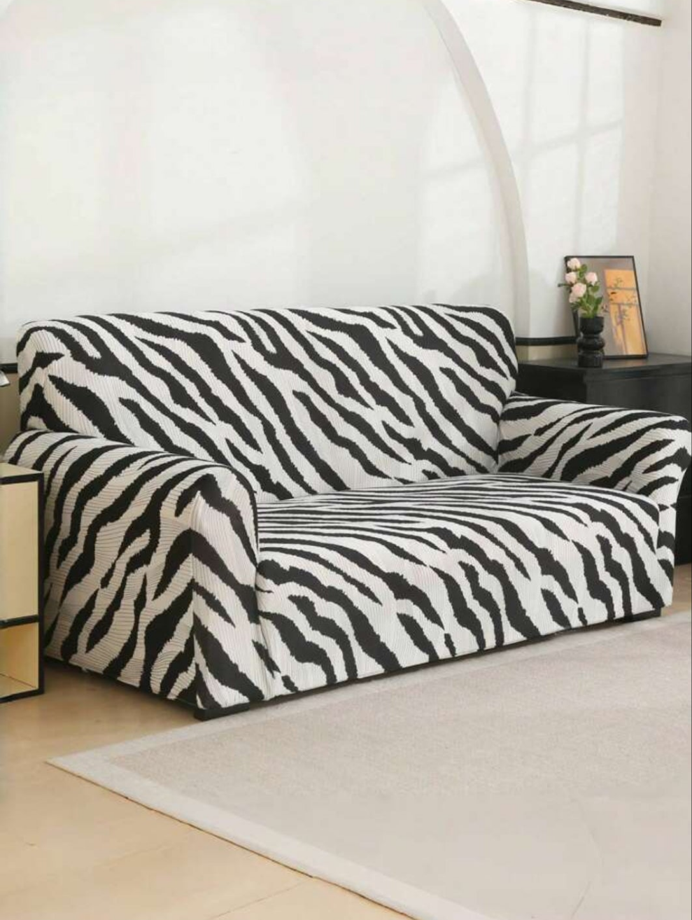 1pc Zebra Print Sofa Slipcover, Stretch & Simple Design For All Seasons, Sofa Protective Cover For Home Decor