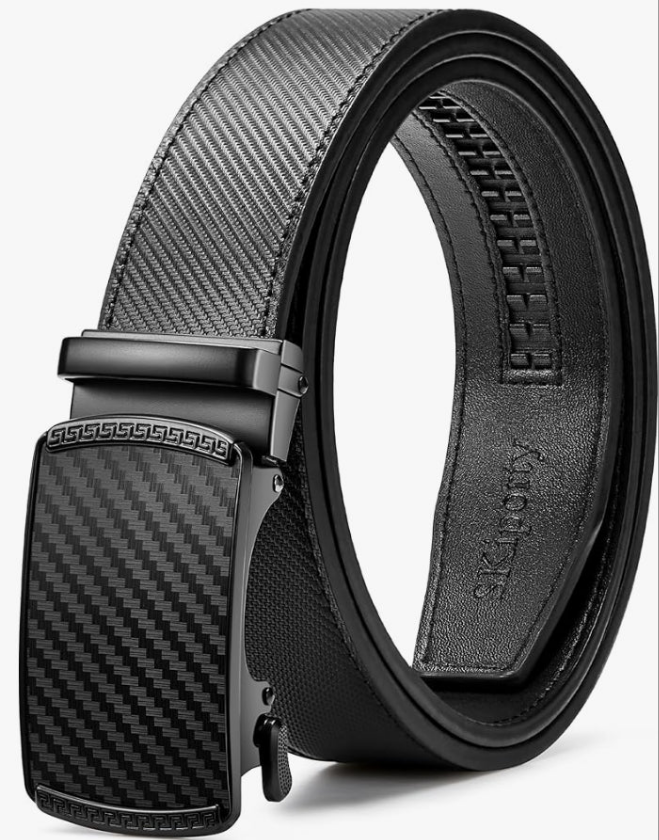 Mens Ratchet Belt Leather 1 3/8'' Adjustable Belts for Mens Dress Casual Jeans Comfort Trim to Fit