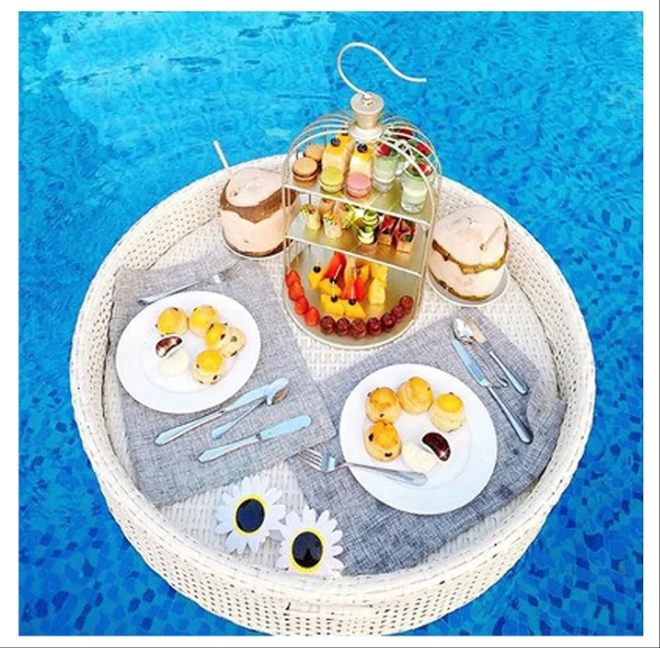 Floating Serving Tray Pool Tray Table, Black Floating Serving Tray Table and Bar, 60X15Cm Rattan Floating Tray for Pool Serving Drink, Waterproof Floating Breakfast Tray (White 80x15cm)