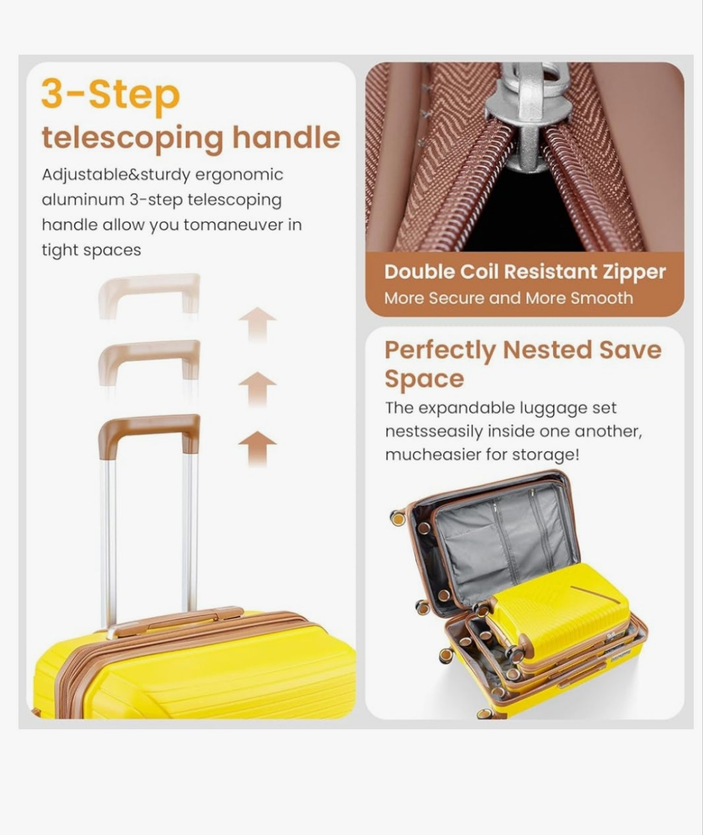 Luggage Sets 4 Piece Expandable Suitcase Set, PP Hardshell Suitcase with Spinner Wheels,Lightweight Carry On Luggage with TSA Lock for Women