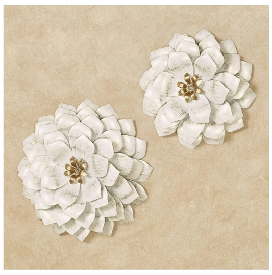 Flower Blossoms Wall Art Ivory And Gold Set of 2
