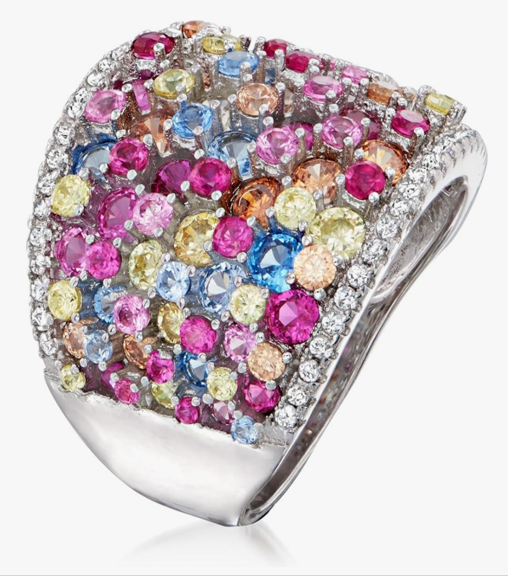 4.10 ct. t.w. Multicolored Simulated Sapphire and .20 ct. t.w. CZ Wide Ring in Sterling Silver