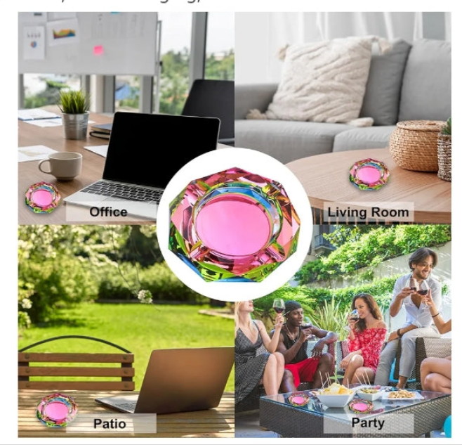 Crystal Ash Tray, Glass Cigar Ashtray for Outside Patio Outdoor and Indoor, Home Ashtrays for Smokers Cigarettes, Gift Packaging,