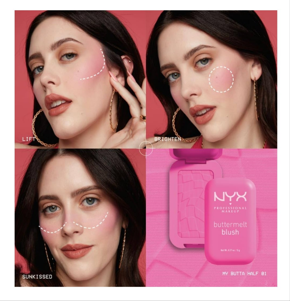NYX PROFESSIONAL MAKEUP Buttermelt Powder Blush, Fade and Transfer-Resistant Blush, Up to 12HR Make Up Wear, Vegan Formula - All The Butta