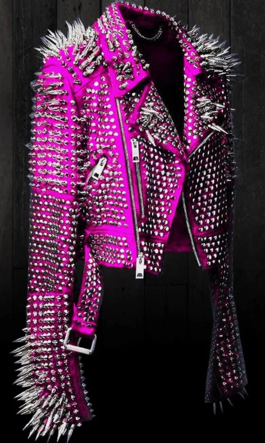 COCOMONEY Unisex Punk Rock jacket Spiked Studded Motorcycle Leather Jacket