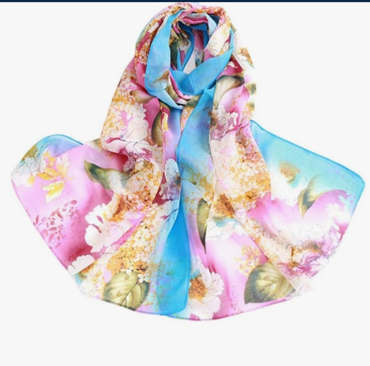 Women's Chiffon Scarf Lightweight Scarves Fashion Floral Print Scarfs Shawl for Ladies and Girls