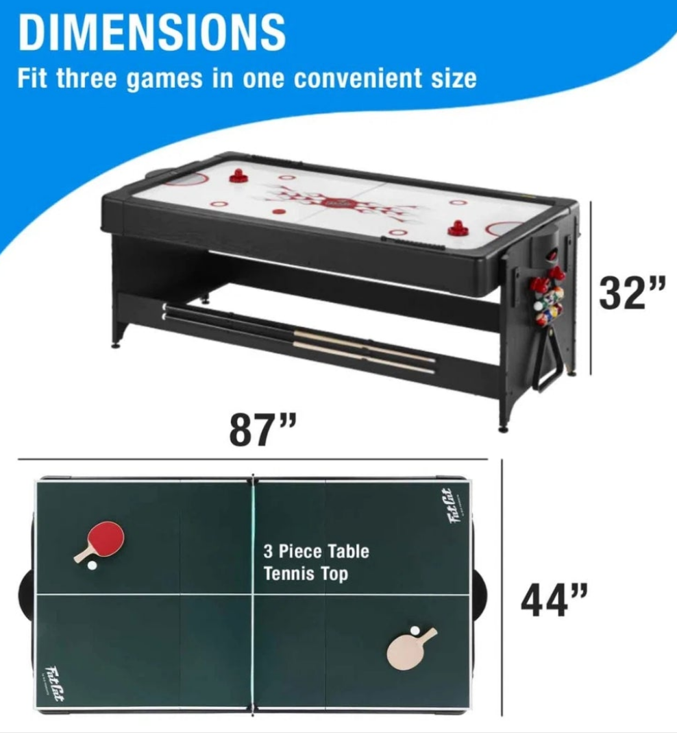 3 in 1 Air Hokey, Pool, Table Tennis Multi-Game Table