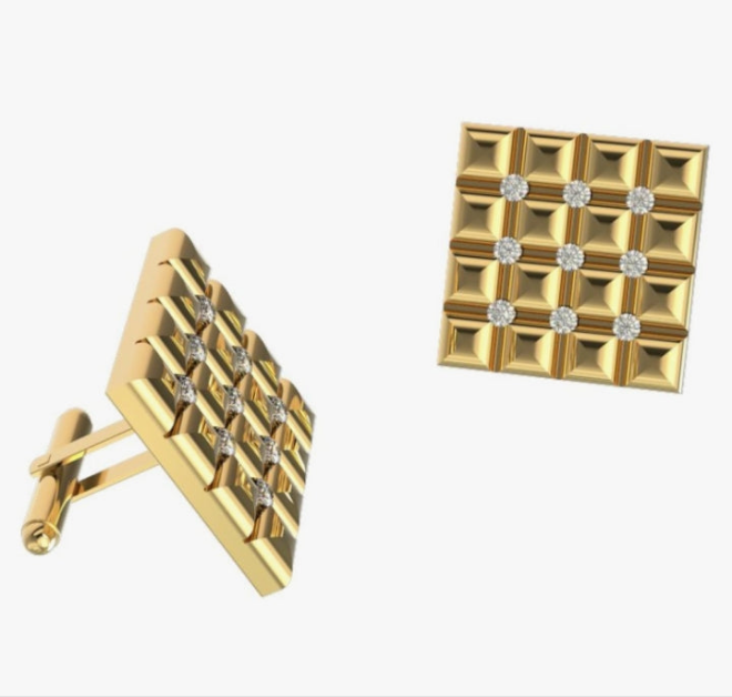 Block and Square Diamond Cufflinks 10K Gold with 0.27 Ct Diamonds Accessory for Mens Dress Shirt/Suits