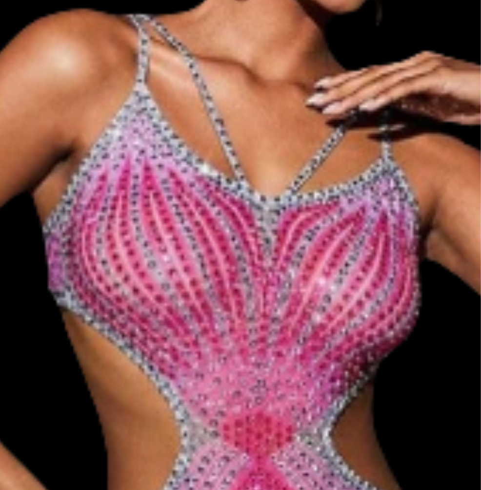 Crystal Cutout Maxi Dress In Hot Pink and Grey COCOMONEY