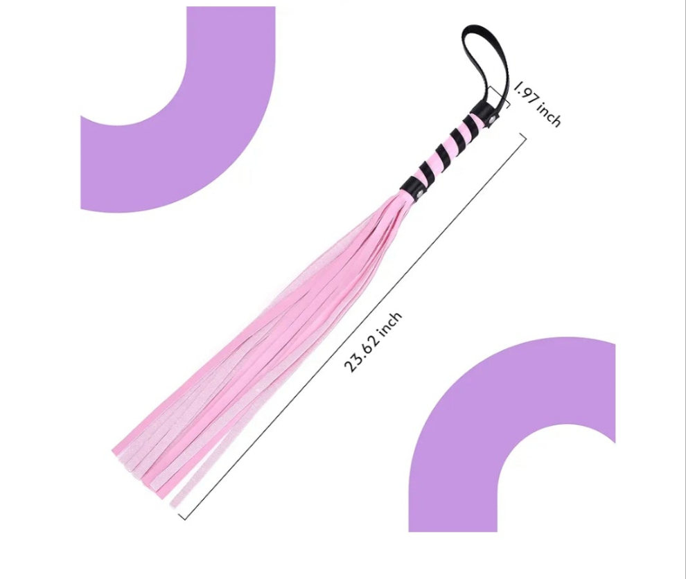 Faux Leather Whip for Adults - Structured Diamond-Pattern Handle with Wrist Loop - Durable Material for Enhanced Handling - Floggers - 1.9"x23.6" - Pink