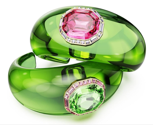 Swarovski crystal Dulcis cuff, Mixed cuts, Multicolored, Gold-tone finish or Swarovski crystal Dulcis set,2pc Octagon cut, Pavé, Multicolored, Gold-tone finish