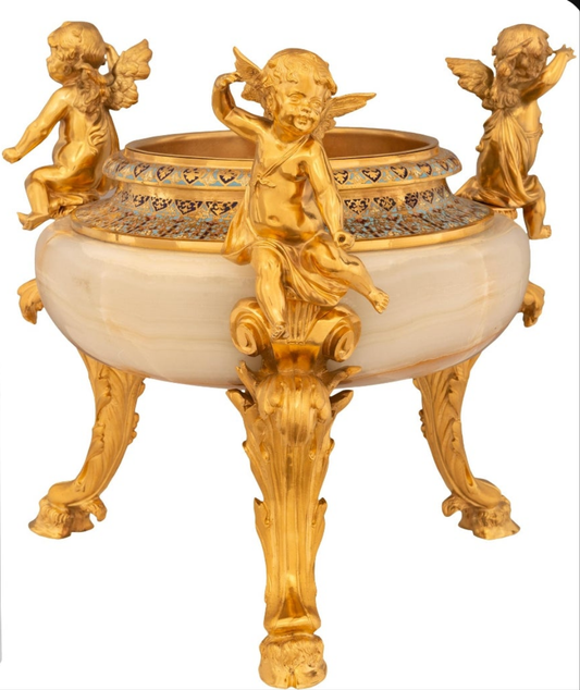 Stunning piece A French 19th century Belle Epoque period Onyx, Cloisonné and Ormolu centerpiece planter