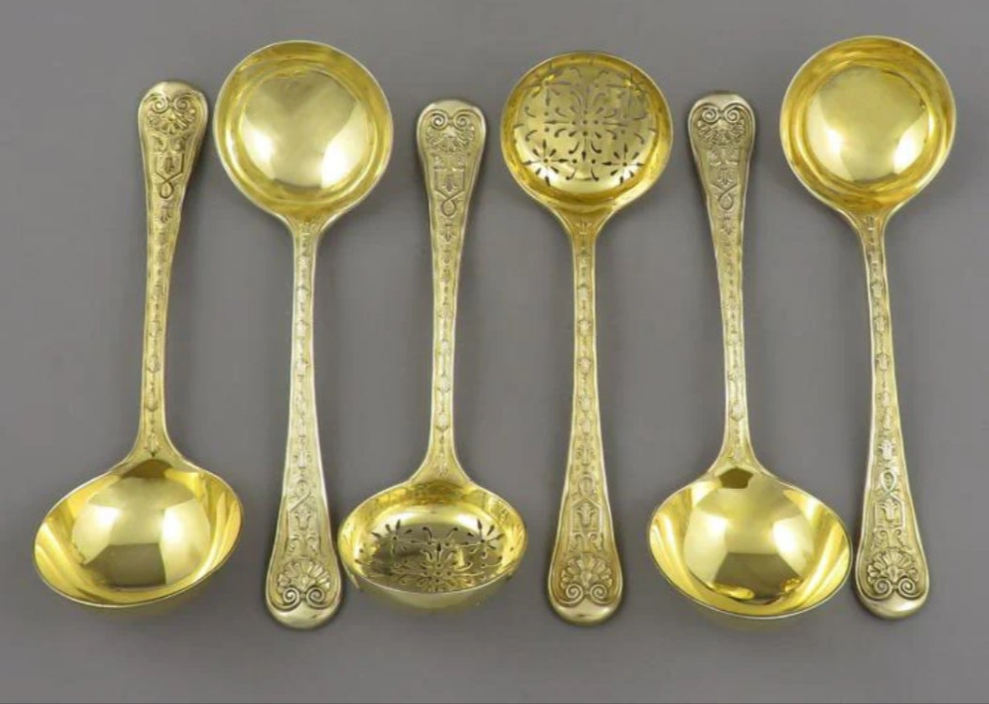 Elizabethan Pattern Silver Gilt Flatware Service for 18