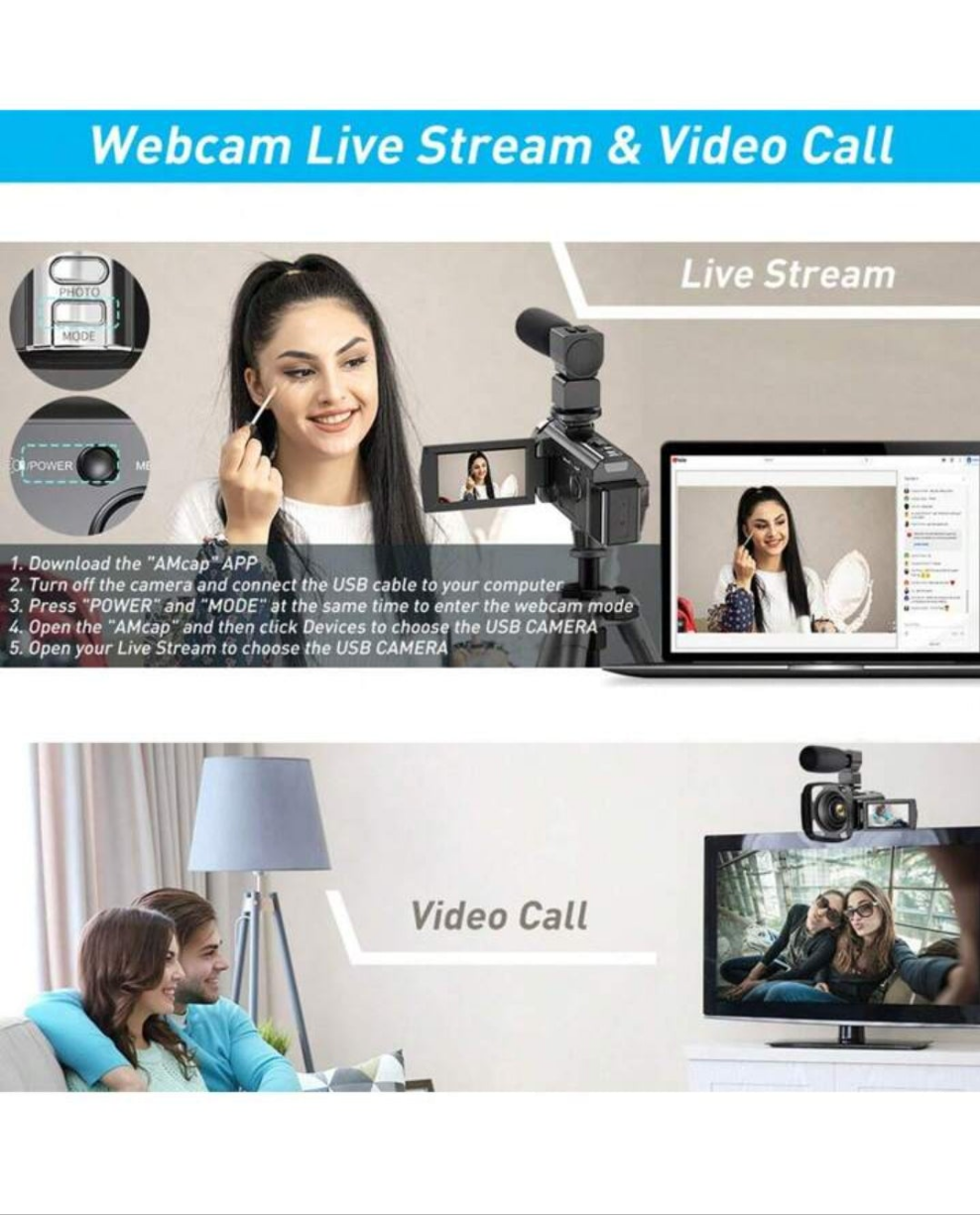 Nicamery Video Blogging Camera Recorder FHD 1080P 24.0MP 3.0 Inch 270 Degree Rotatable Screen 16X Digital Zoom Camcorder With Microphone, Remote Control And 2 Batteries