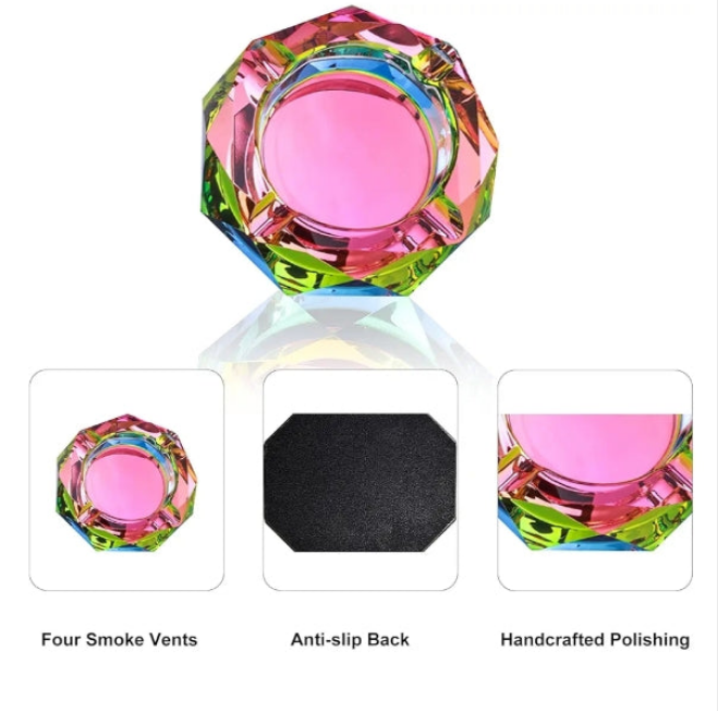 Crystal Ash Tray, Glass Cigar Ashtray for Outside Patio Outdoor and Indoor, Home Ashtrays for Smokers Cigarettes, Gift Packaging,