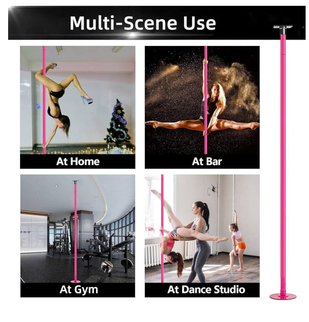 Stripper Pole Permanent Fixed Dance Pole Kit, Professional 45mm Spinning & Static Dancing Pole Heavy-Duty Steel Pole Dance for Home, Adjustable Height Excellent for Home Exercise Studio Club Gym